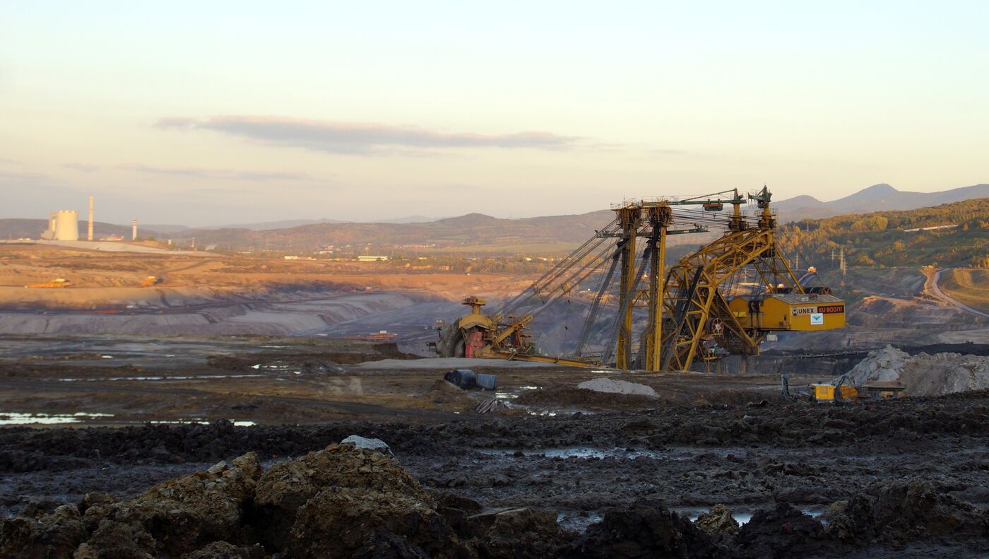 Large bucket-wheel excavator at an open-cast mining operation